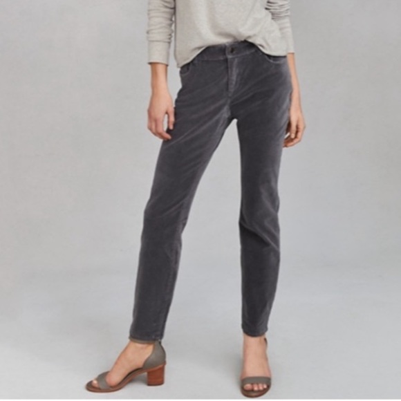 Garnet Hill Velvet Slim Fit Mid Rise Stretch Ankle Pant 8 Petite Grey - Picture 5 of 10